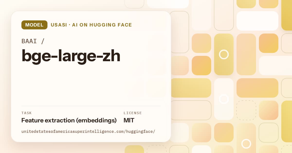 Generated gold tile-mosaic artwork for the model BAAI/bge-large-zh, labeled USASI · AI on Hugging Face, with Task: Feature extraction (embeddings) · License: MIT.