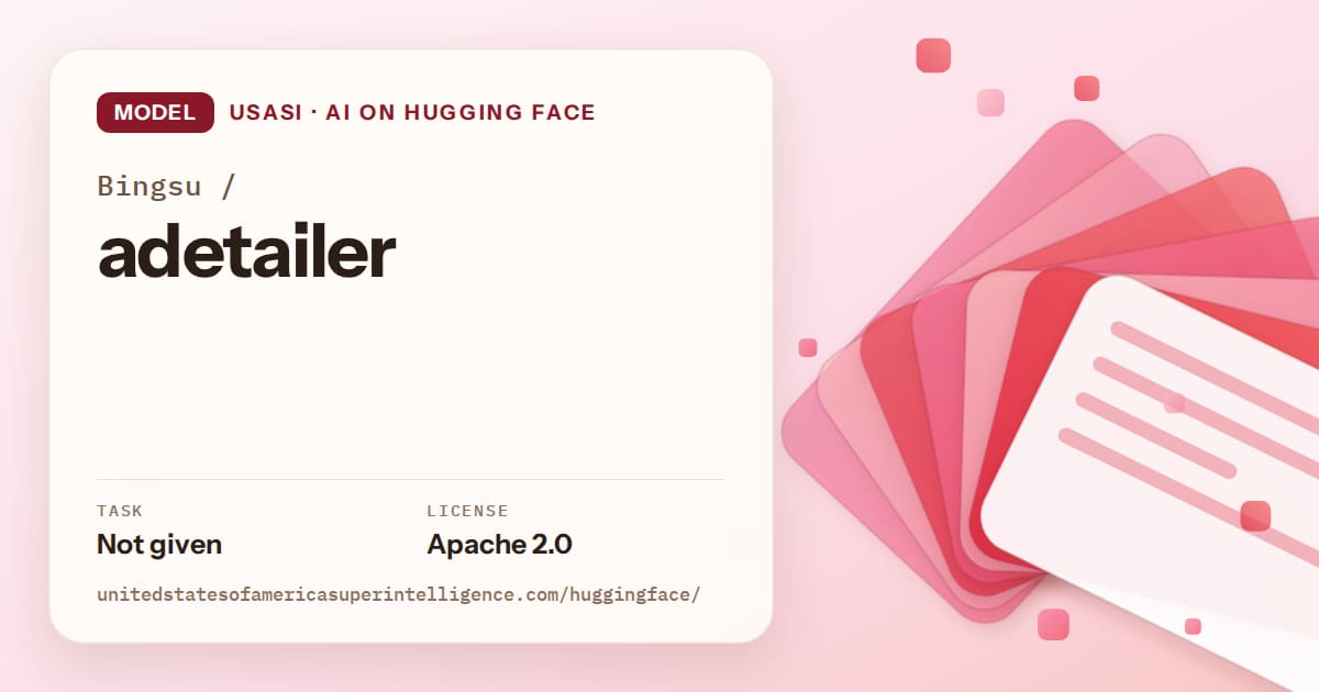 Generated coral layered-card artwork for the model Bingsu/adetailer, labeled USASI · AI on Hugging Face, with Task: Not given · License: Apache 2.0.