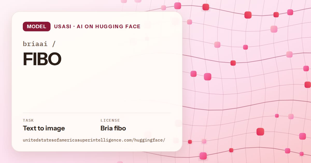 Generated rose wave-lattice artwork for the model briaai/FIBO, labeled USASI · AI on Hugging Face, with Task: Text to image · License: Bria fibo.