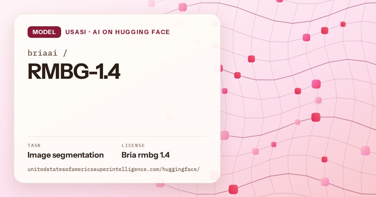 Generated rose wave-lattice artwork for the model briaai/RMBG-1.4, labeled USASI · AI on Hugging Face, with Task: Image segmentation · License: Bria rmbg 1.4.