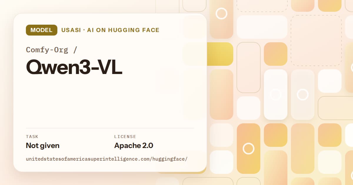 Generated gold tile-mosaic artwork for the model Comfy-Org/Qwen3-VL, labeled USASI · AI on Hugging Face, with Task: Not given · License: Apache 2.0.