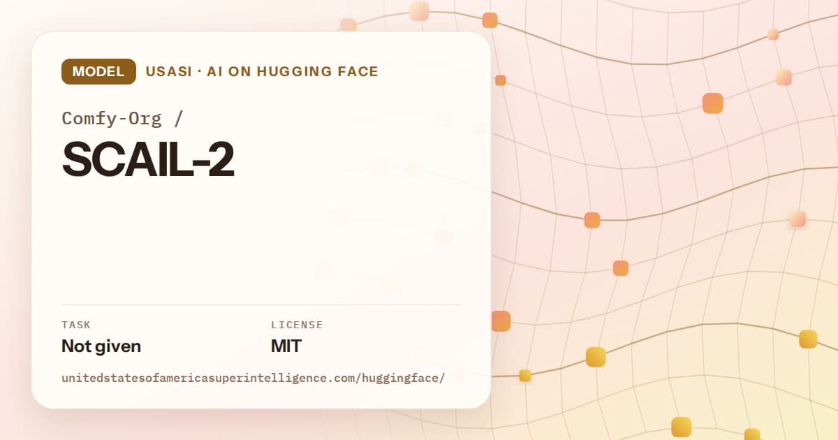 Generated amber wave-lattice artwork for the model Comfy-Org/SCAIL-2, labeled USASI · AI on Hugging Face, with Task: Not given · License: MIT.