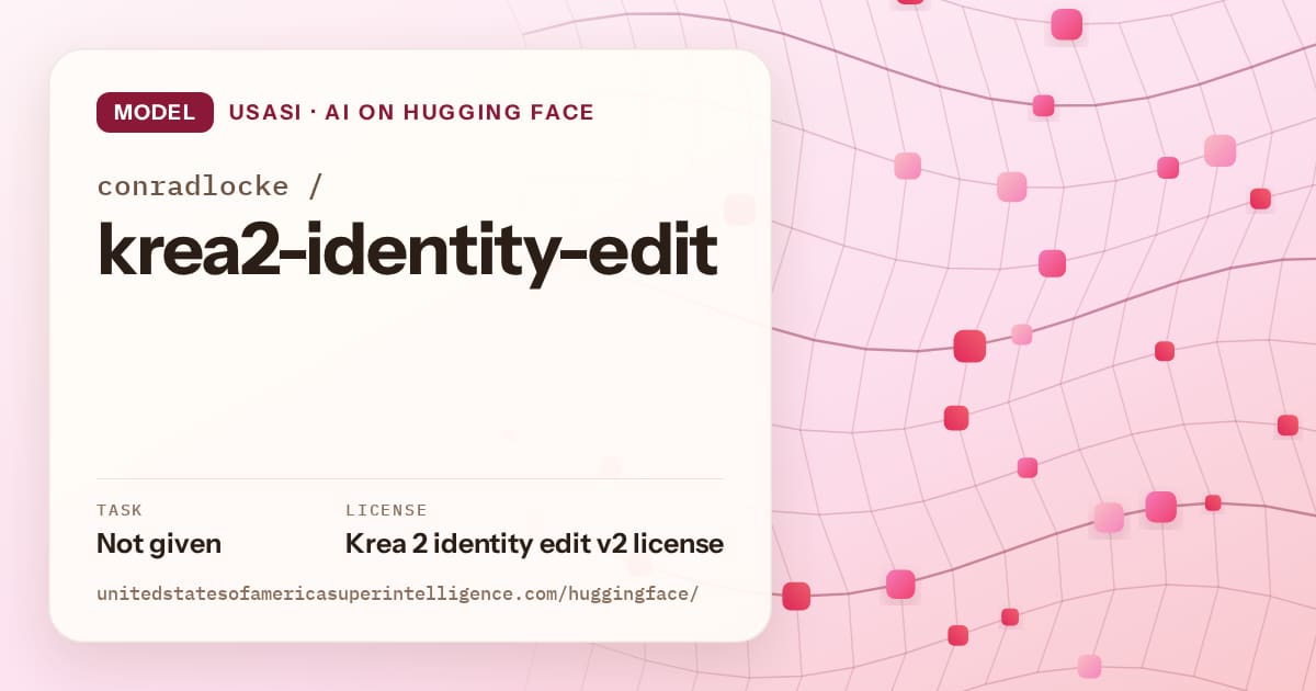 Generated rose wave-lattice artwork for the model conradlocke/krea2-identity-edit, labeled USASI · AI on Hugging Face, with Task: Not given · License: Krea 2 identity edit v2 license.