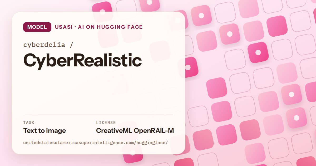 Generated rose rounded-tile grid artwork for the model cyberdelia/CyberRealistic, labeled USASI · AI on Hugging Face, with Task: Text to image · License: CreativeML OpenRAIL-M.