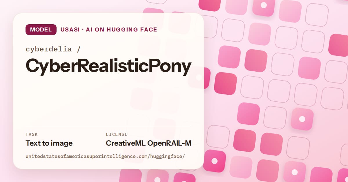Generated rose rounded-tile grid artwork for the model cyberdelia/CyberRealisticPony, labeled USASI · AI on Hugging Face, with Task: Text to image · License: CreativeML OpenRAIL-M.