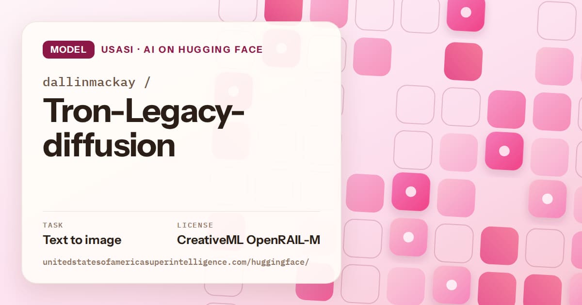 Generated rose rounded-tile grid artwork for the model dallinmackay/Tron-Legacy-diffusion, labeled USASI · AI on Hugging Face, with Task: Text to image · License: CreativeML OpenRAIL-M.