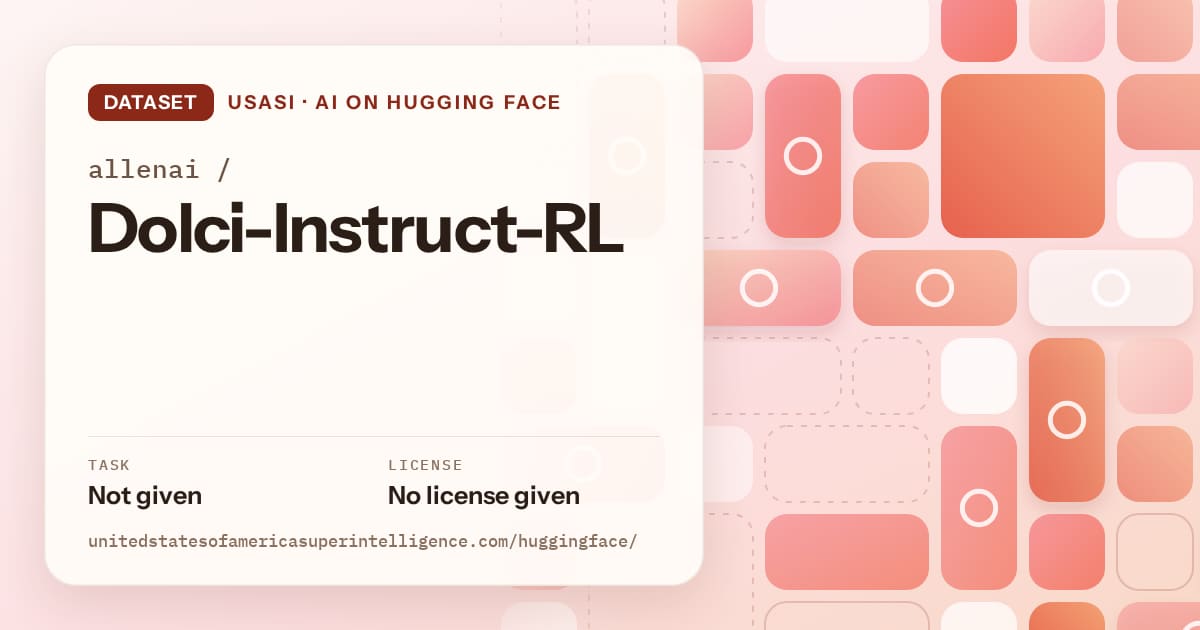 Generated coral tile-mosaic artwork for the dataset allenai/Dolci-Instruct-RL, labeled USASI · AI on Hugging Face, with Task: Not given · License: No license given.
