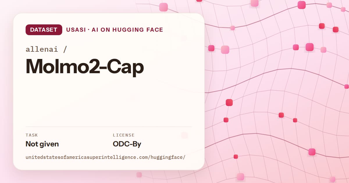 Generated rose wave-lattice artwork for the dataset allenai/Molmo2-Cap, labeled USASI · AI on Hugging Face, with Task: Not given · License: ODC-By.