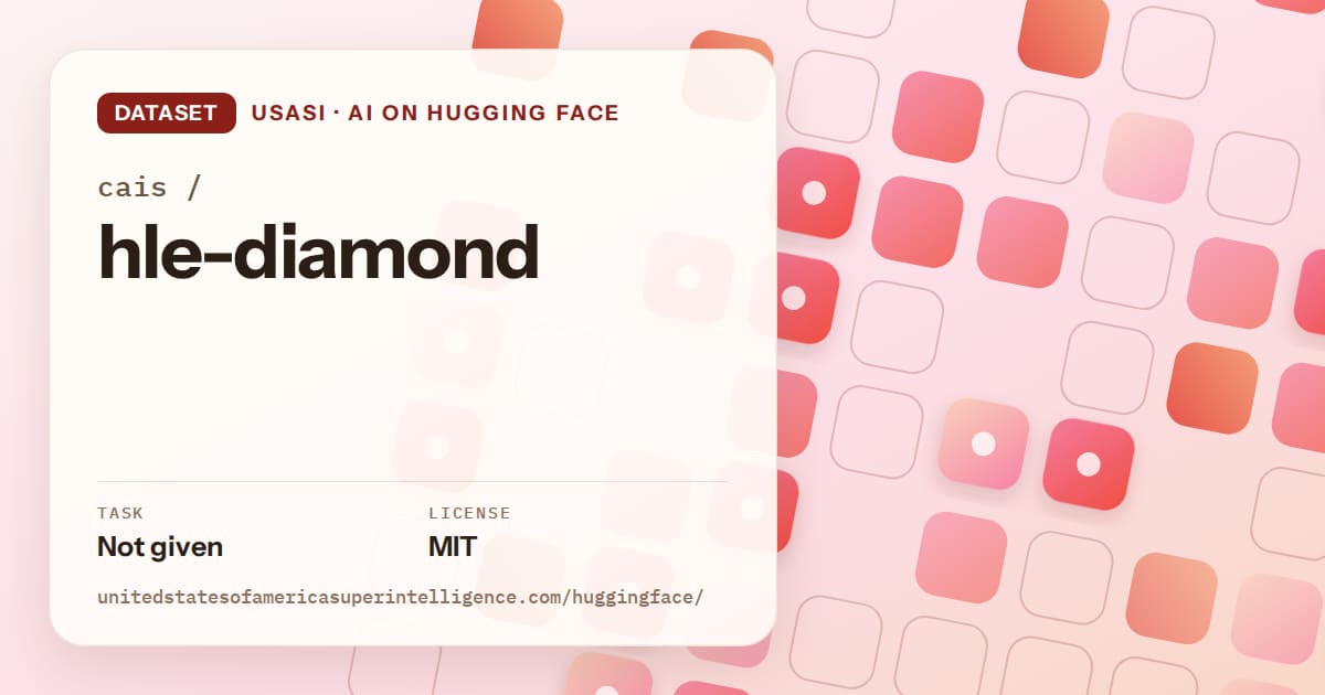 Generated coral rounded-tile grid artwork for the dataset cais/hle-diamond, labeled USASI · AI on Hugging Face, with Task: Not given · License: MIT.