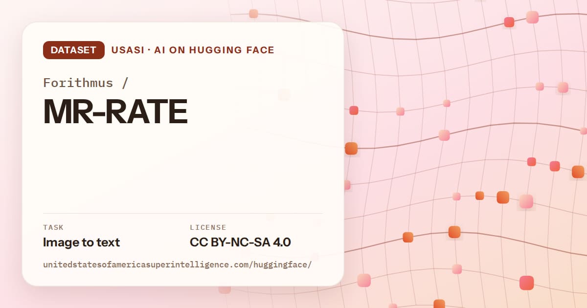 Generated tangerine wave-lattice artwork for the dataset Forithmus/MR-RATE, labeled USASI · AI on Hugging Face, with Task: Image to text · License: CC BY-NC-SA 4.0.