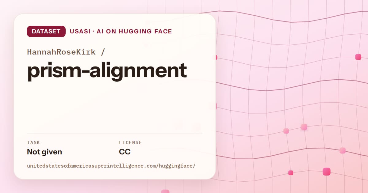 Generated rose wave-lattice artwork for the dataset HannahRoseKirk/prism-alignment, labeled USASI · AI on Hugging Face, with Task: Not given · License: CC.