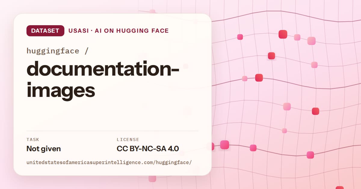 Generated rose wave-lattice artwork for the dataset huggingface/documentation-images, labeled USASI · AI on Hugging Face, with Task: Not given · License: CC BY-NC-SA 4.0.