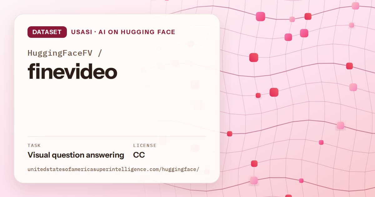 Generated rose wave-lattice artwork for the dataset HuggingFaceFV/finevideo, labeled USASI · AI on Hugging Face, with Task: Visual question answering · License: CC.
