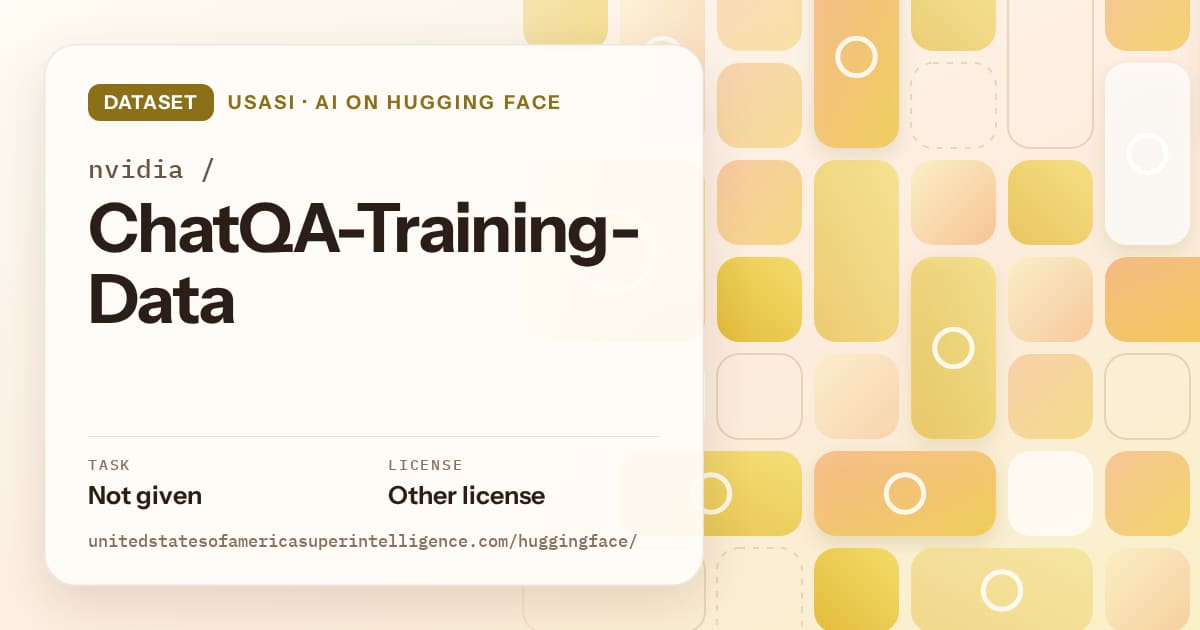 Generated gold tile-mosaic artwork for the dataset nvidia/ChatQA-Training-Data, labeled USASI · AI on Hugging Face, with Task: Not given · License: Other license.