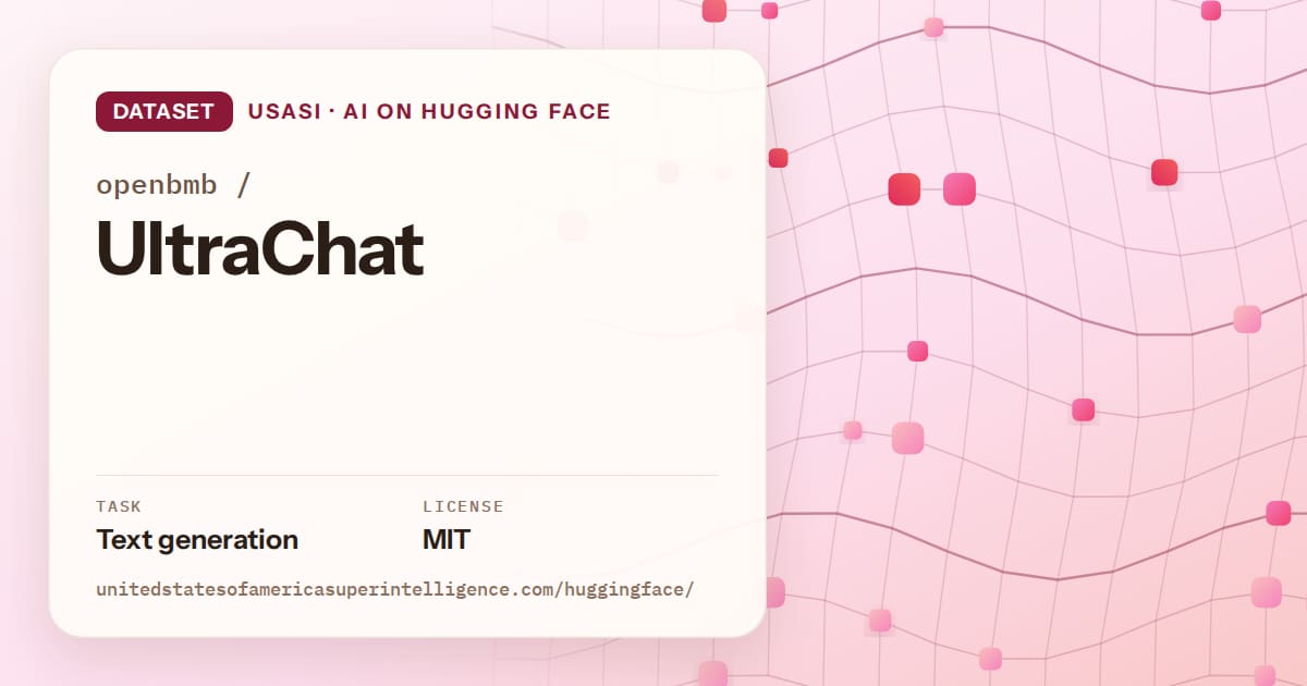 Generated rose wave-lattice artwork for the dataset openbmb/UltraChat, labeled USASI · AI on Hugging Face, with Task: Text generation · License: MIT.