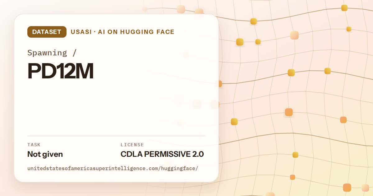 Generated amber wave-lattice artwork for the dataset Spawning/PD12M, labeled USASI · AI on Hugging Face, with Task: Not given · License: CDLA PERMISSIVE 2.0.