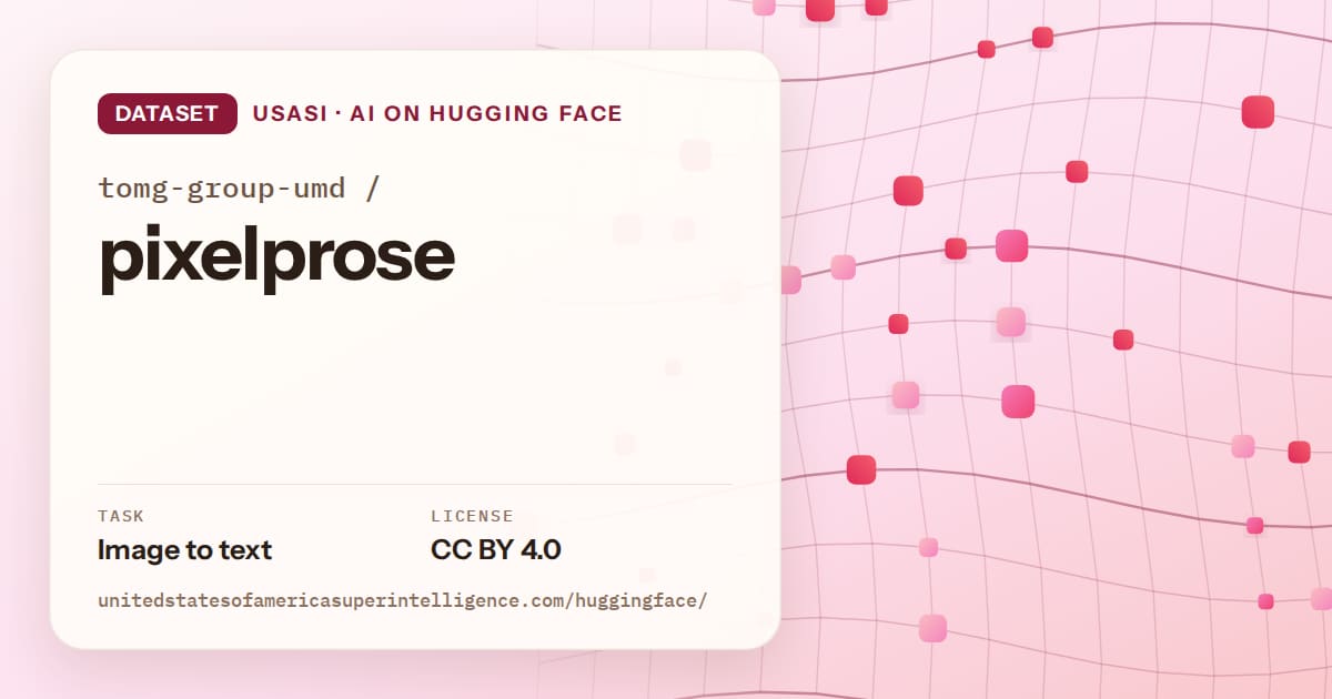 Generated rose wave-lattice artwork for the dataset tomg-group-umd/pixelprose, labeled USASI · AI on Hugging Face, with Task: Image to text · License: CC BY 4.0.