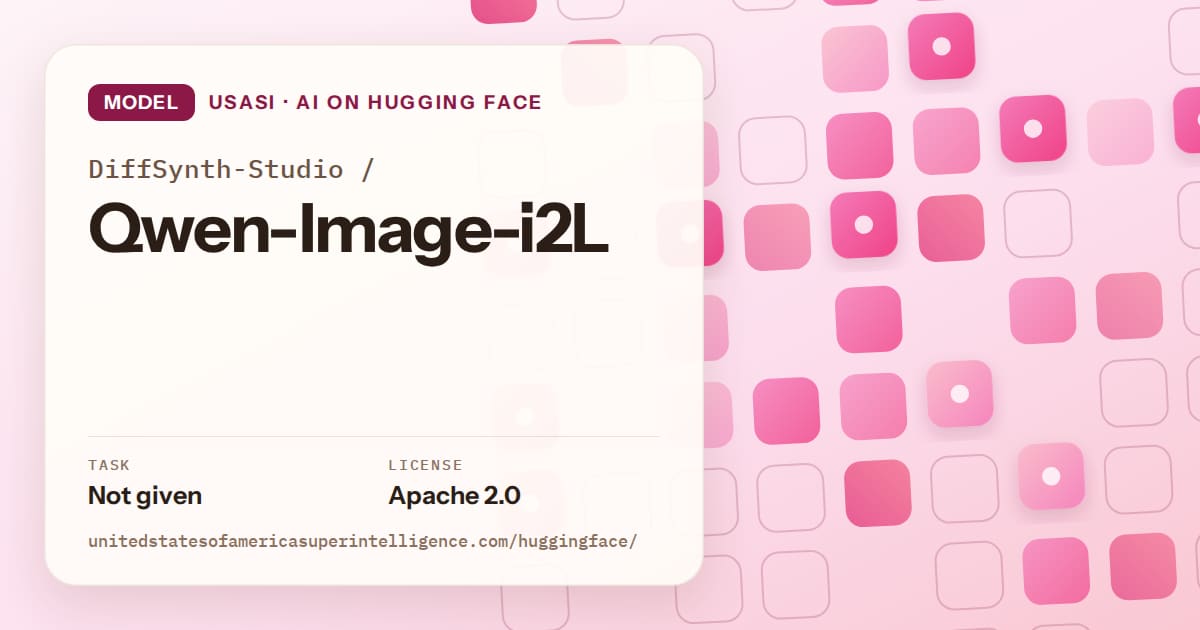 Generated rose rounded-tile grid artwork for the model DiffSynth-Studio/Qwen-Image-i2L, labeled USASI · AI on Hugging Face, with Task: Not given · License: Apache 2.0.