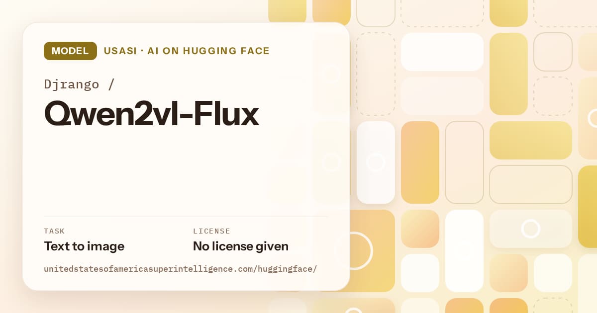 Generated gold tile-mosaic artwork for the model Djrango/Qwen2vl-Flux, labeled USASI · AI on Hugging Face, with Task: Text to image · License: No license given.