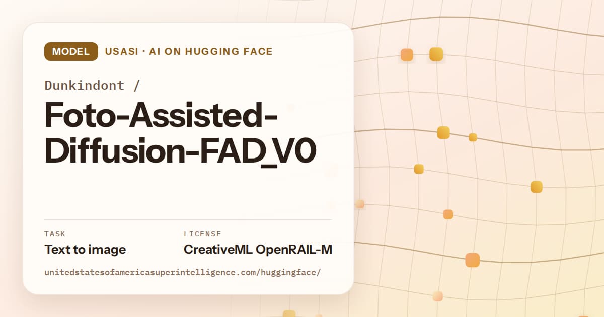 Generated amber wave-lattice artwork for the model Dunkindont/Foto-Assisted-Diffusion-FAD_V0, labeled USASI · AI on Hugging Face, with Task: Text to image · License: CreativeML OpenRAIL-M.