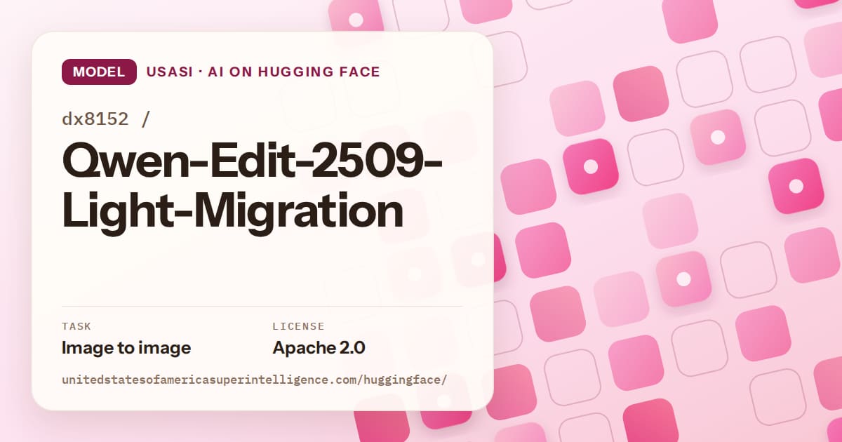 Generated rose rounded-tile grid artwork for the model dx8152/Qwen-Edit-2509-Light-Migration, labeled USASI · AI on Hugging Face, with Task: Image to image · License: Apache 2.0.
