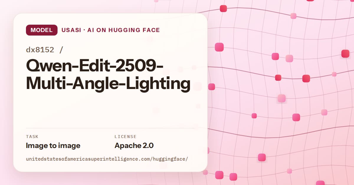 Generated rose wave-lattice artwork for the model dx8152/Qwen-Edit-2509-Multi-Angle-Lighting, labeled USASI · AI on Hugging Face, with Task: Image to image · License: Apache 2.0.
