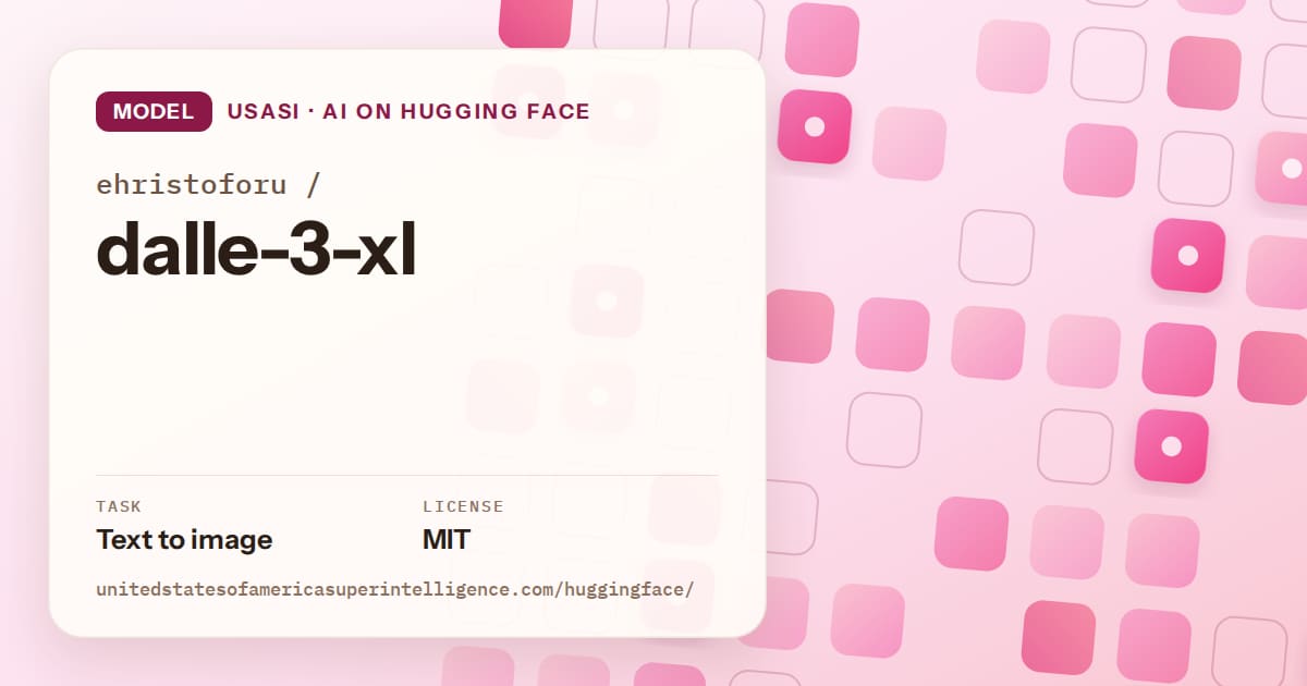 Generated rose rounded-tile grid artwork for the model ehristoforu/dalle-3-xl, labeled USASI · AI on Hugging Face, with Task: Text to image · License: MIT.