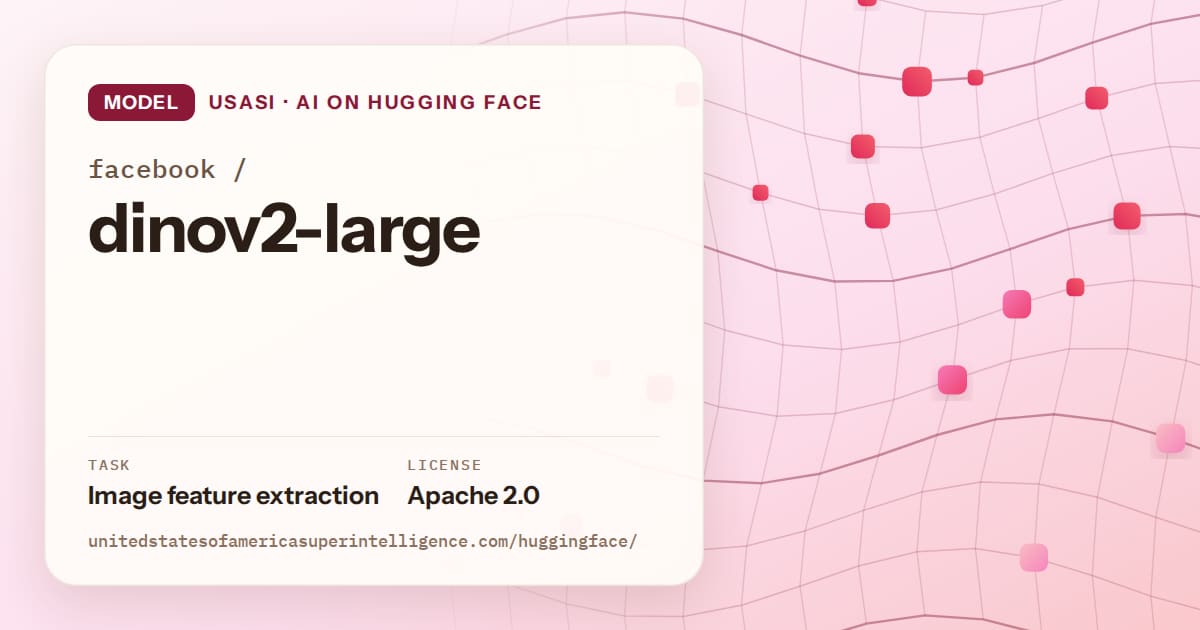 Generated rose wave-lattice artwork for the model facebook/dinov2-large, labeled USASI · AI on Hugging Face, with Task: Image feature extraction · License: Apache 2.0.