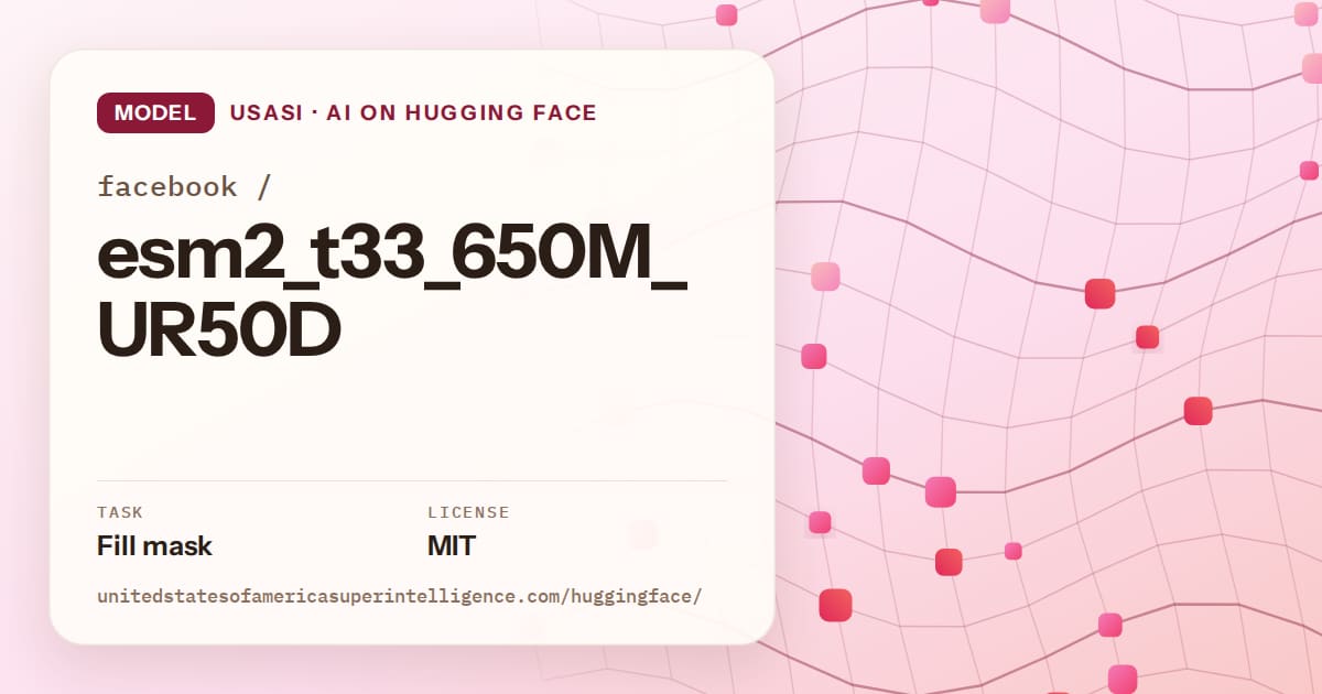 Generated rose wave-lattice artwork for the model facebook/esm2_t33_650M_UR50D, labeled USASI · AI on Hugging Face, with Task: Fill mask · License: MIT.