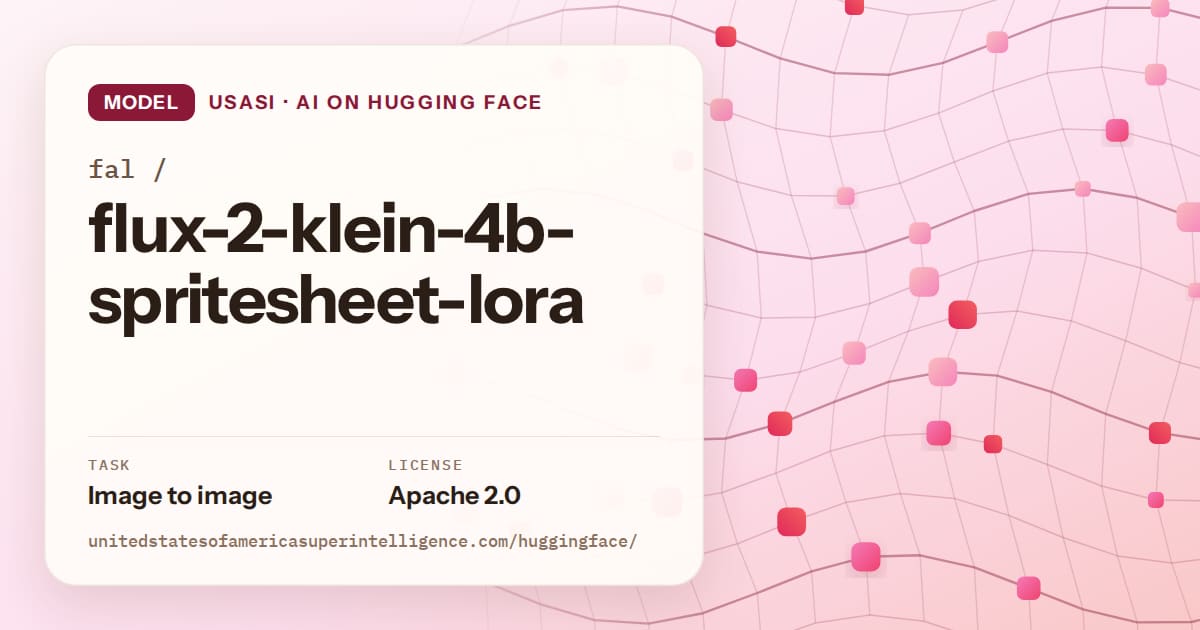 Generated rose wave-lattice artwork for the model fal/flux-2-klein-4b-spritesheet-lora, labeled USASI · AI on Hugging Face, with Task: Image to image · License: Apache 2.0.