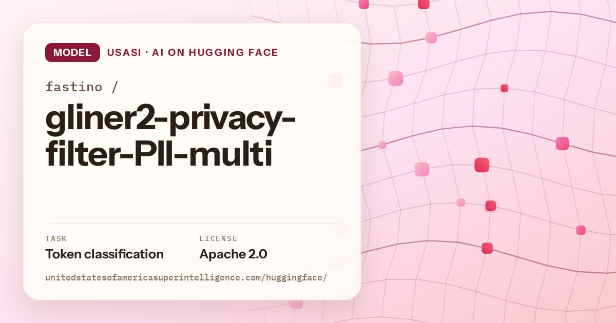 Generated rose wave-lattice artwork for the model fastino/gliner2-privacy-filter-PII-multi, labeled USASI · AI on Hugging Face, with Task: Token classification · License: Apache 2.0.