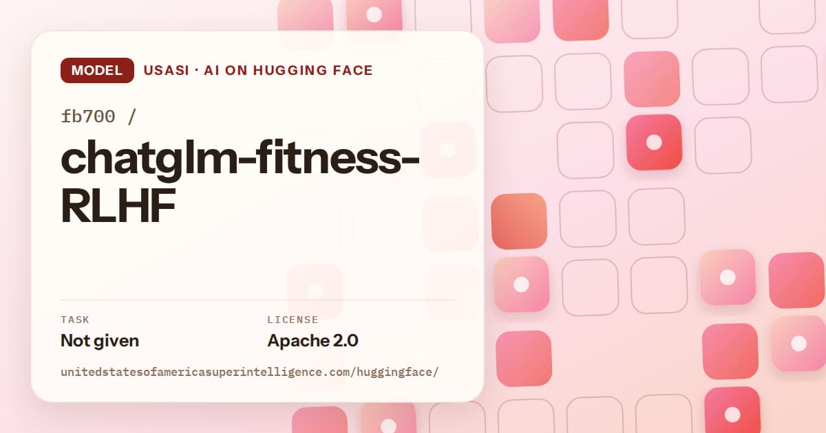 Generated coral rounded-tile grid artwork for the model fb700/chatglm-fitness-RLHF, labeled USASI · AI on Hugging Face, with Task: Not given · License: Apache 2.0.
