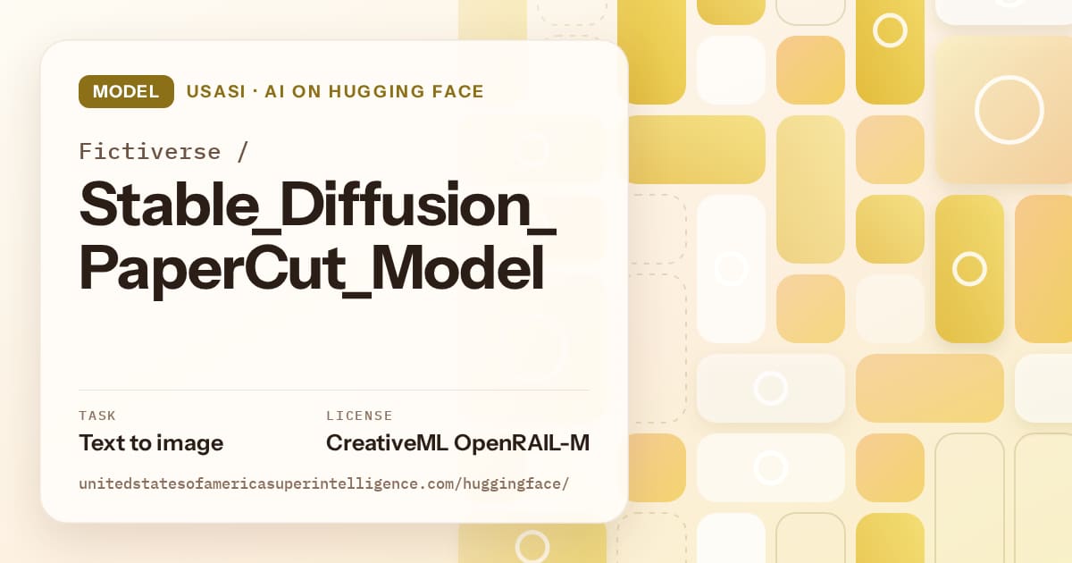 Generated gold tile-mosaic artwork for the model Fictiverse/Stable_Diffusion_PaperCut_Model, labeled USASI · AI on Hugging Face, with Task: Text to image · License: CreativeML OpenRAIL-M.