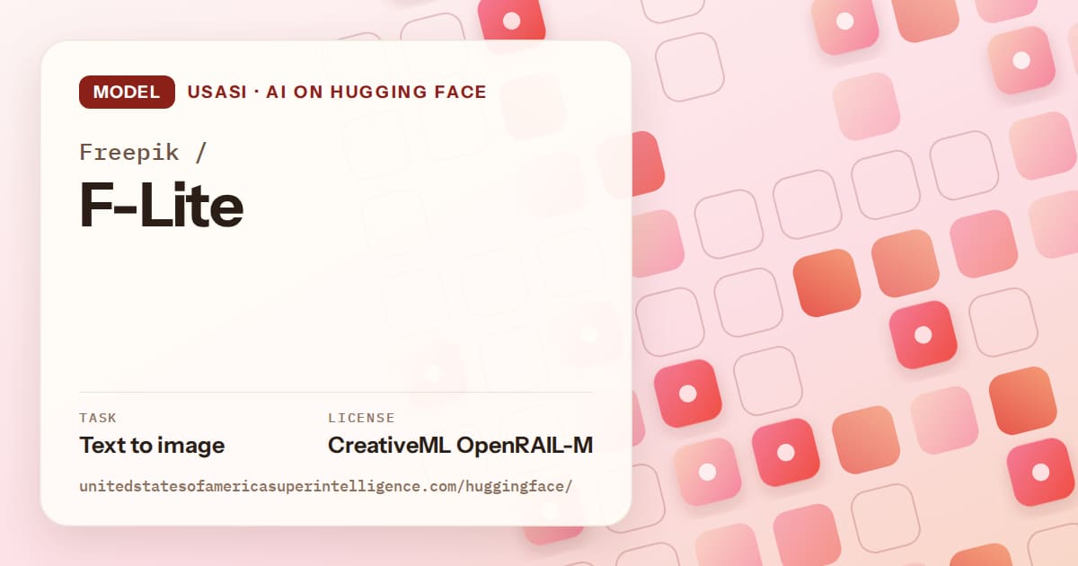 Generated coral rounded-tile grid artwork for the model Freepik/F-Lite, labeled USASI · AI on Hugging Face, with Task: Text to image · License: CreativeML OpenRAIL-M.