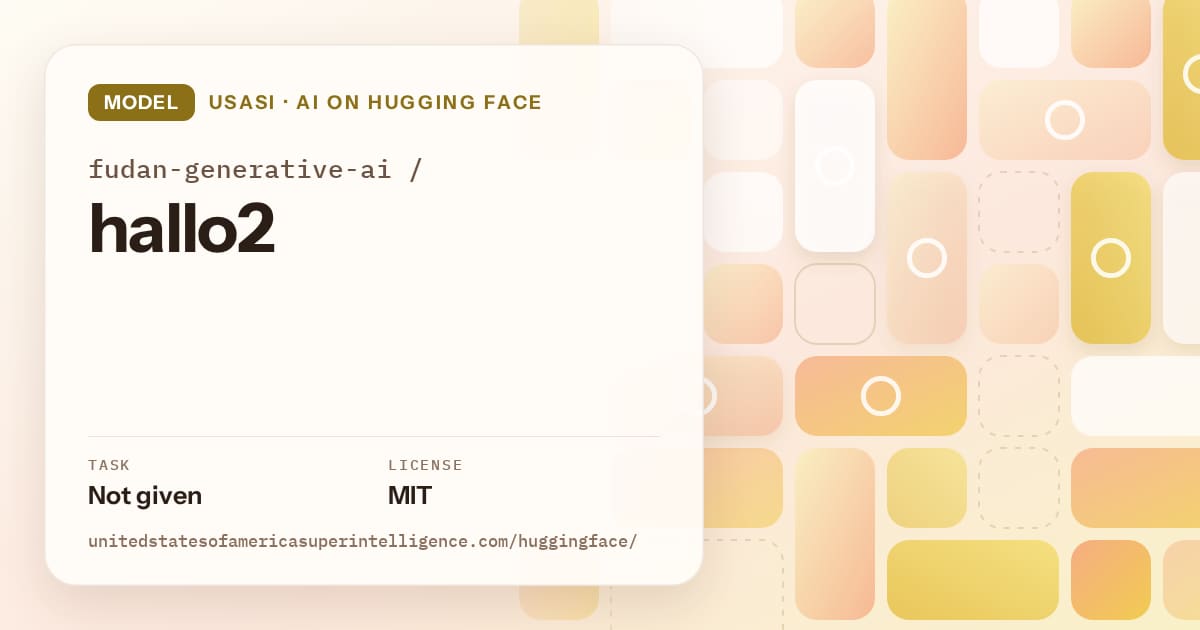 Generated gold tile-mosaic artwork for the model fudan-generative-ai/hallo2, labeled USASI · AI on Hugging Face, with Task: Not given · License: MIT.