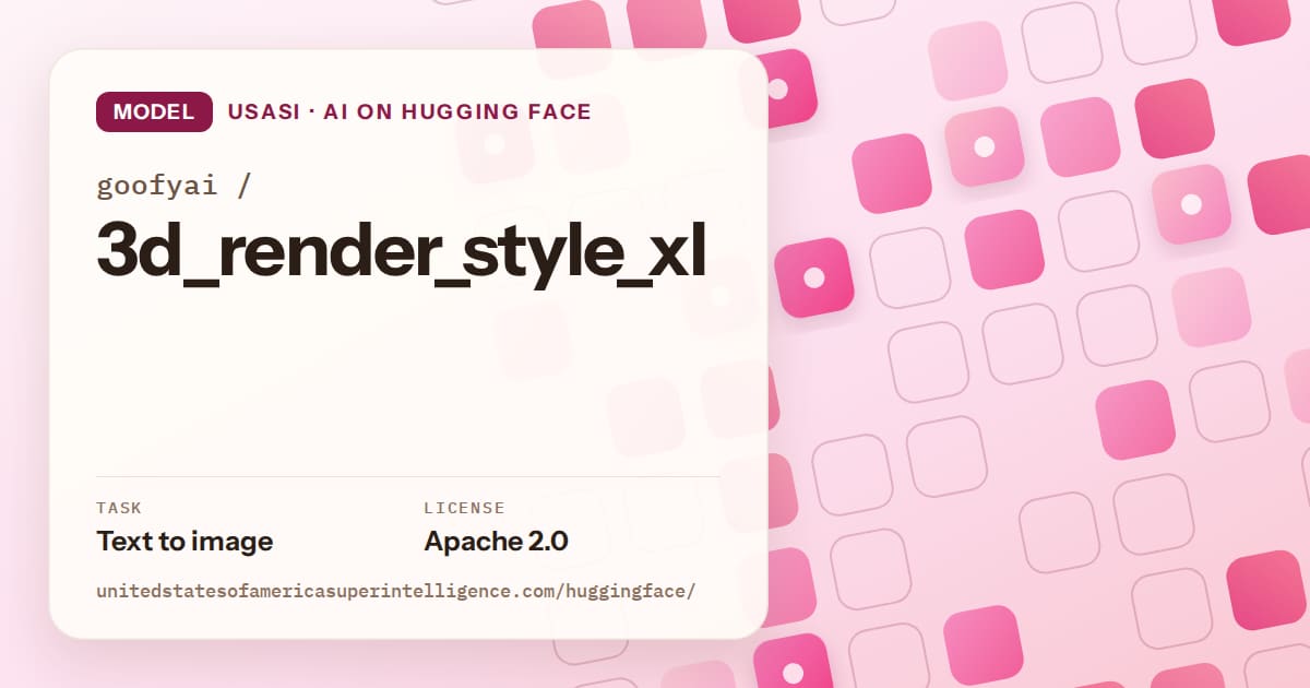 Generated rose rounded-tile grid artwork for the model goofyai/3d_render_style_xl, labeled USASI · AI on Hugging Face, with Task: Text to image · License: Apache 2.0.