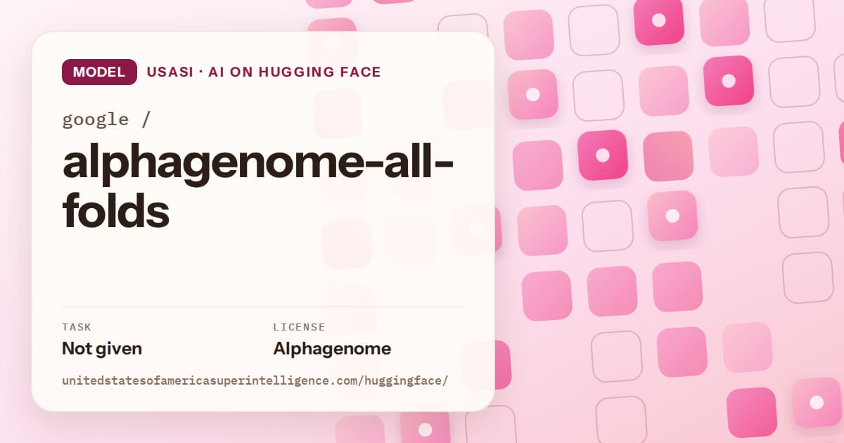 Generated rose rounded-tile grid artwork for the model google/alphagenome-all-folds, labeled USASI · AI on Hugging Face, with Task: Not given · License: Alphagenome.