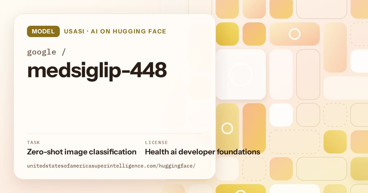 Generated gold tile-mosaic artwork for the model google/medsiglip-448, labeled USASI · AI on Hugging Face, with Task: Zero-shot image classification · License: Health ai developer foundations.
