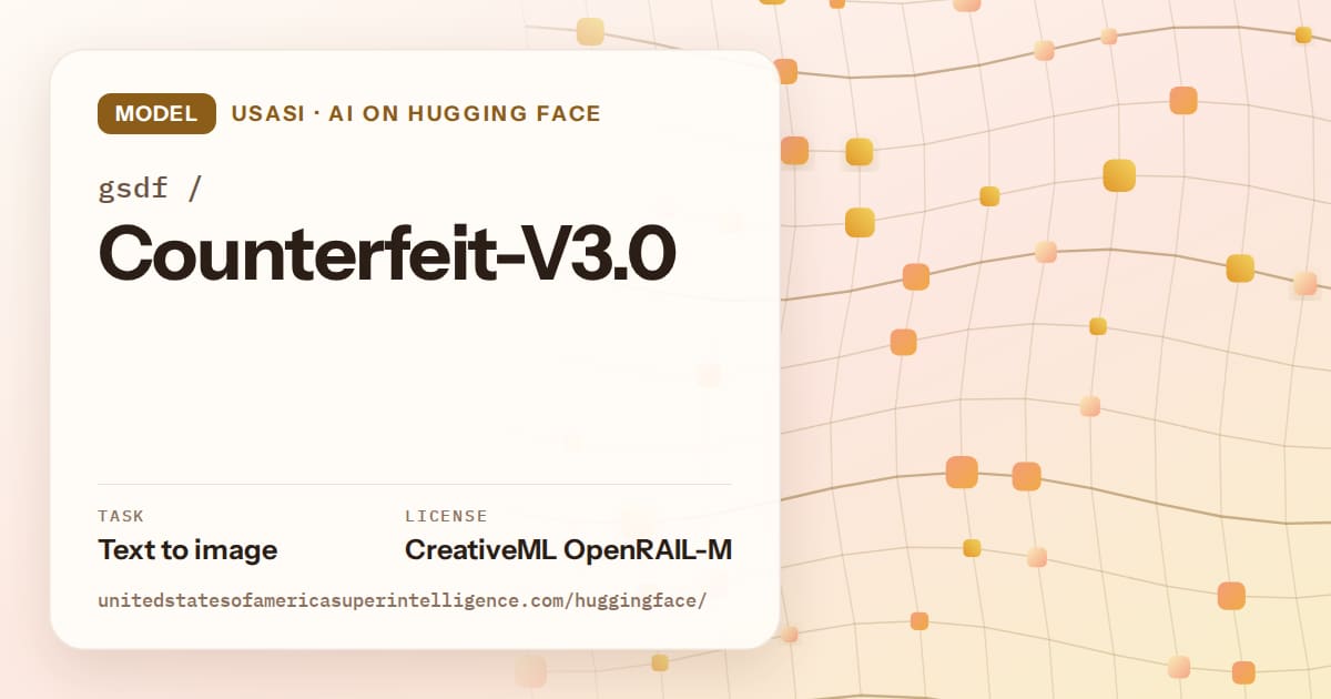 Generated amber wave-lattice artwork for the model gsdf/Counterfeit-V3.0, labeled USASI · AI on Hugging Face, with Task: Text to image · License: CreativeML OpenRAIL-M.