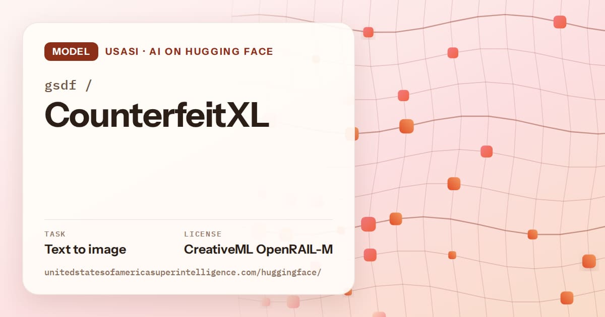 Generated tangerine wave-lattice artwork for the model gsdf/CounterfeitXL, labeled USASI · AI on Hugging Face, with Task: Text to image · License: CreativeML OpenRAIL-M.