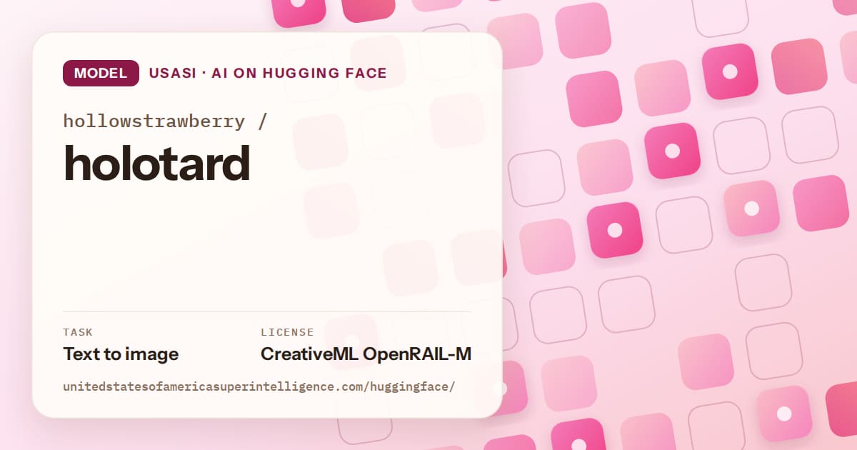 Generated rose rounded-tile grid artwork for the model hollowstrawberry/holotard, labeled USASI · AI on Hugging Face, with Task: Text to image · License: CreativeML OpenRAIL-M.