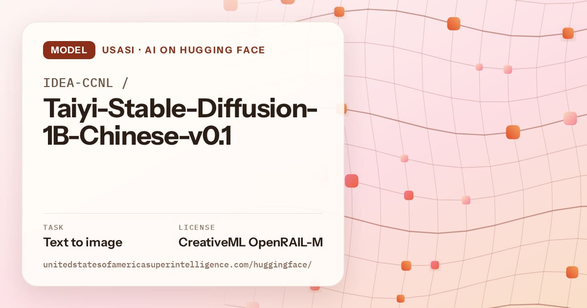 Generated tangerine wave-lattice artwork for the model IDEA-CCNL/Taiyi-Stable-Diffusion-1B-Chinese-v0.1, labeled USASI · AI on Hugging Face, with Task: Text to image · License: CreativeML OpenRAIL-M.