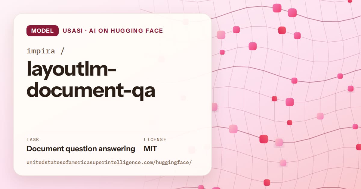 Generated rose wave-lattice artwork for the model impira/layoutlm-document-qa, labeled USASI · AI on Hugging Face, with Task: Document question answering · License: MIT.
