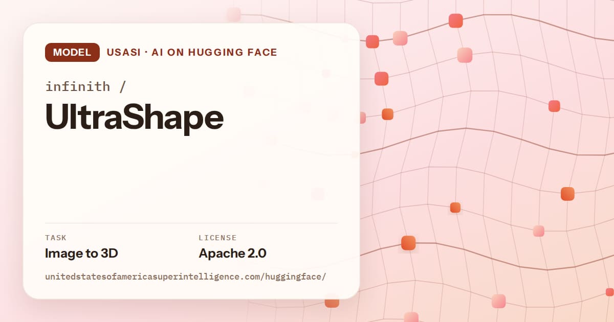 Generated tangerine wave-lattice artwork for the model infinith/UltraShape, labeled USASI · AI on Hugging Face, with Task: Image to 3D · License: Apache 2.0.