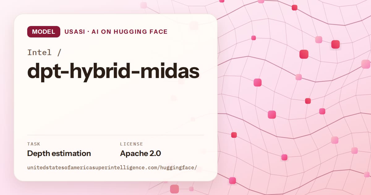 Generated rose wave-lattice artwork for the model Intel/dpt-hybrid-midas, labeled USASI · AI on Hugging Face, with Task: Depth estimation · License: Apache 2.0.