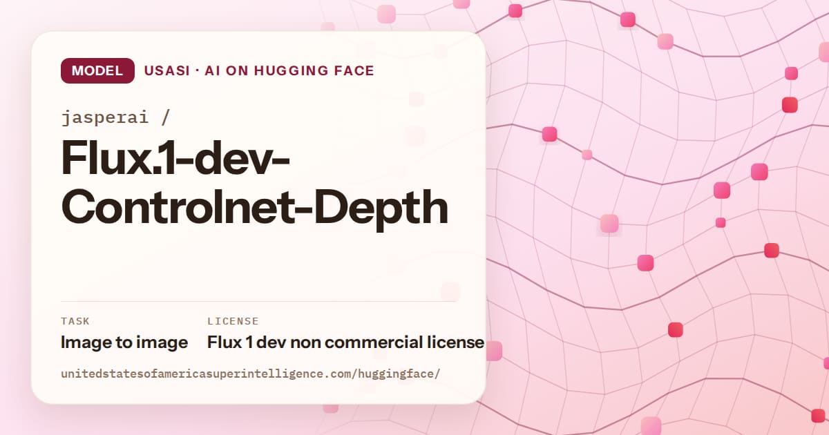 Generated rose wave-lattice artwork for the model jasperai/Flux.1-dev-Controlnet-Depth, labeled USASI · AI on Hugging Face, with Task: Image to image · License: Flux 1 dev non commercial license.