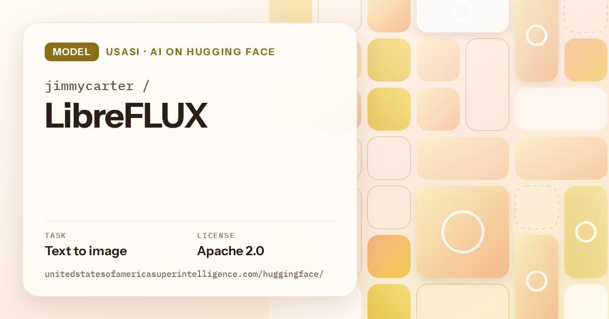 Generated gold tile-mosaic artwork for the model jimmycarter/LibreFLUX, labeled USASI · AI on Hugging Face, with Task: Text to image · License: Apache 2.0.