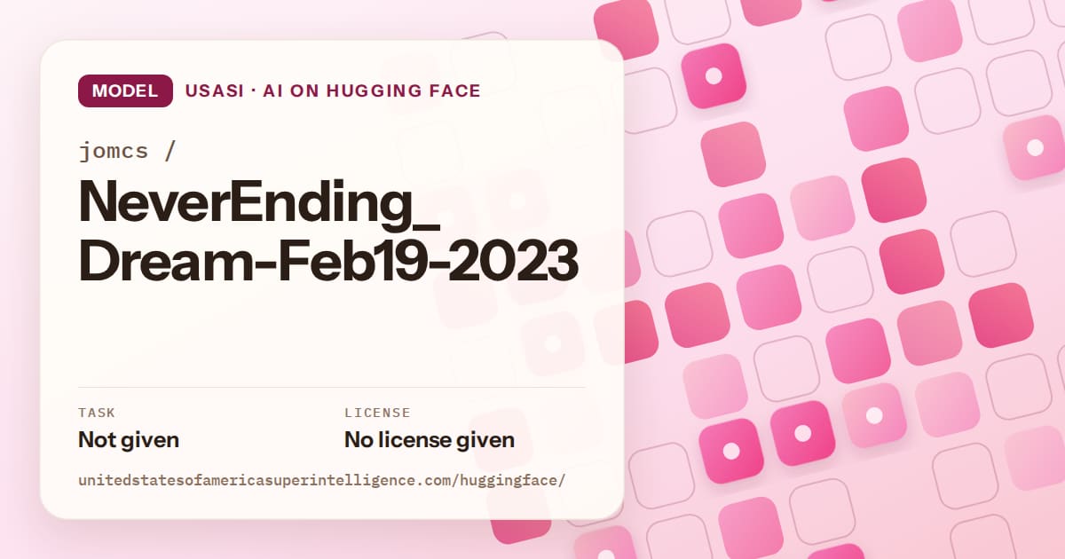 Generated rose rounded-tile grid artwork for the model jomcs/NeverEnding_Dream-Feb19-2023, labeled USASI · AI on Hugging Face, with Task: Not given · License: No license given.