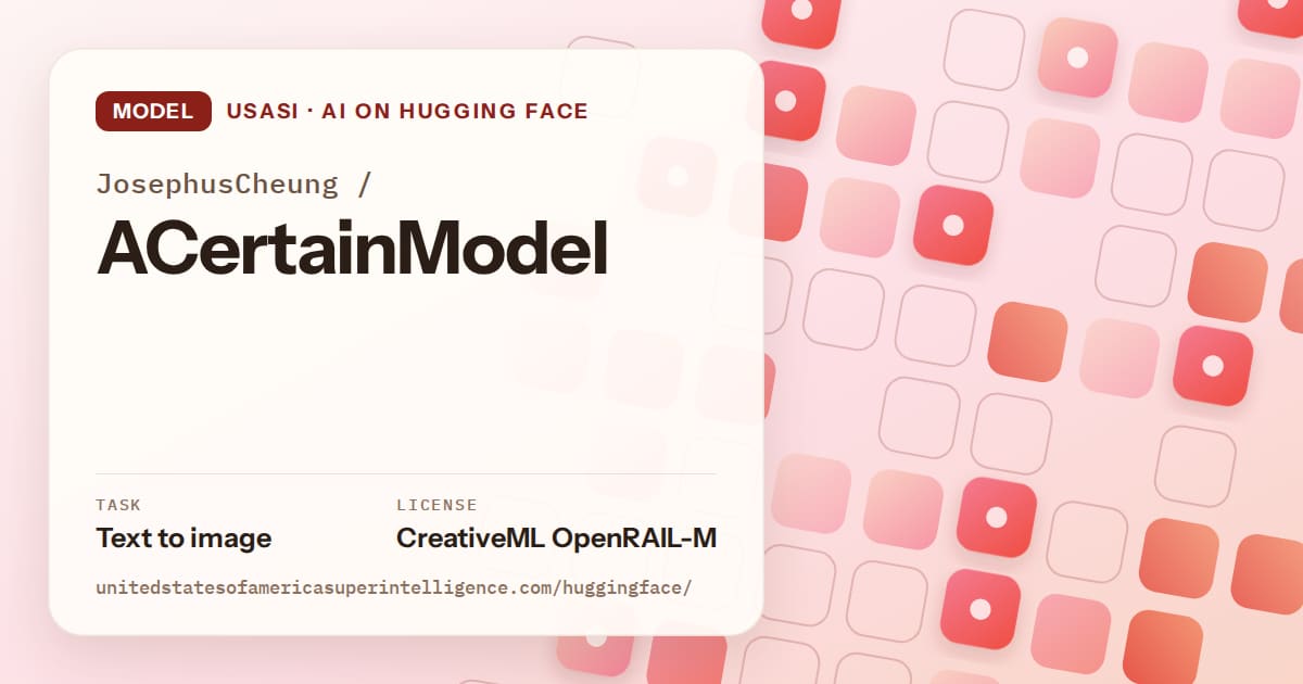Generated coral rounded-tile grid artwork for the model JosephusCheung/ACertainModel, labeled USASI · AI on Hugging Face, with Task: Text to image · License: CreativeML OpenRAIL-M.