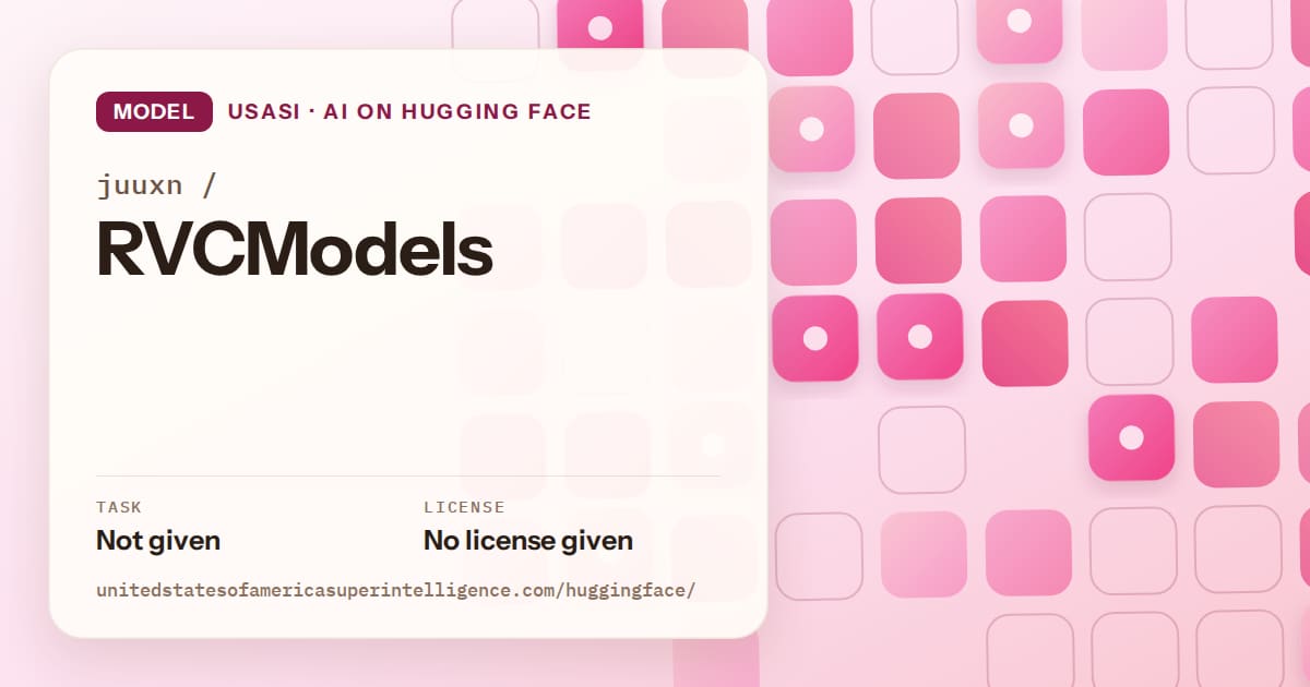 Generated rose rounded-tile grid artwork for the model juuxn/RVCModels, labeled USASI · AI on Hugging Face, with Task: Not given · License: No license given.
